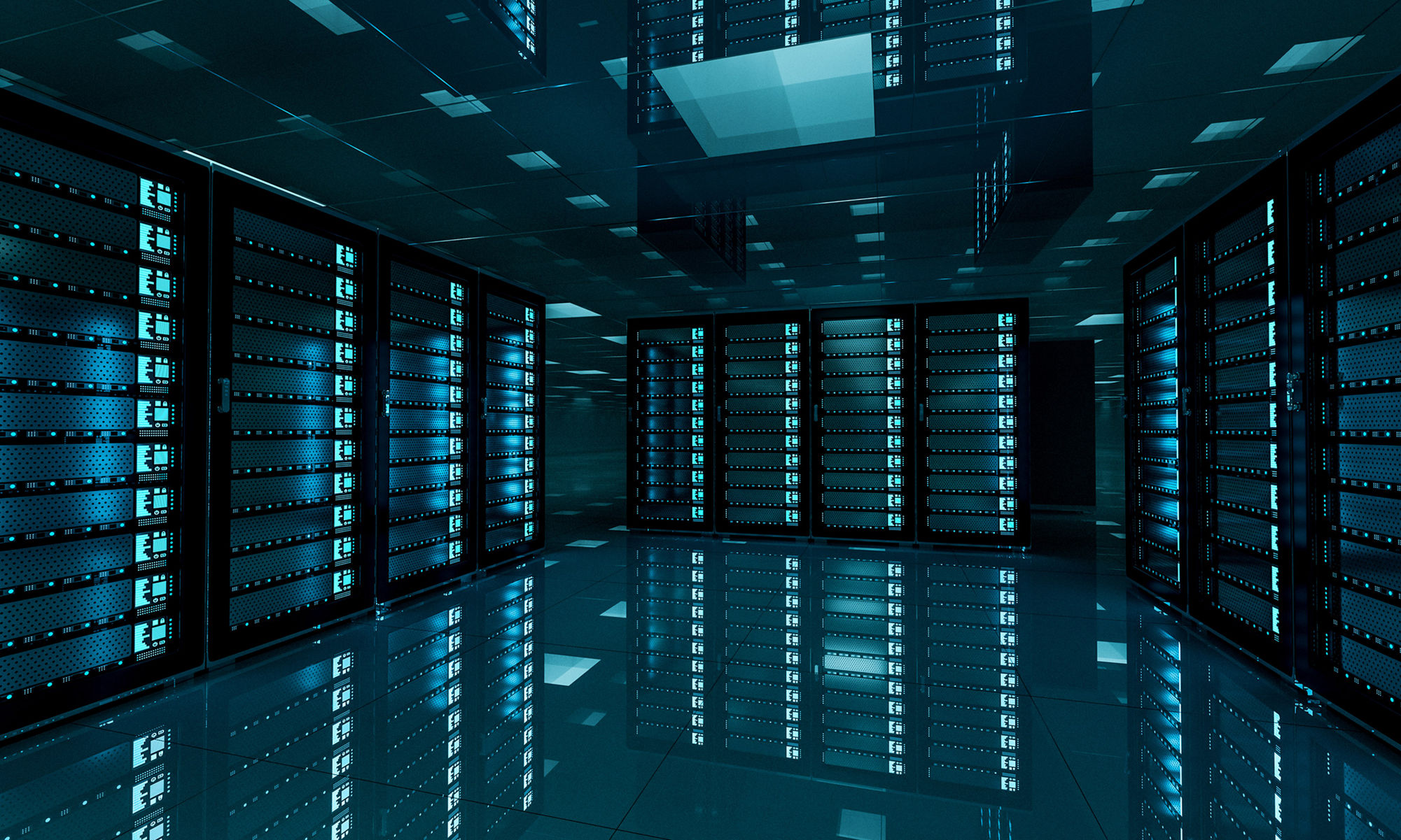 Dark server room data center storage 3D rendering