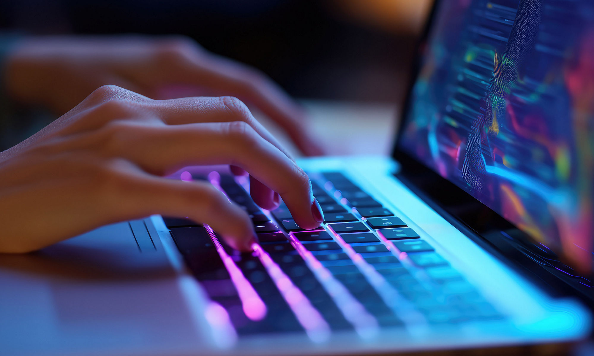 close up of hands on laptop keyboard