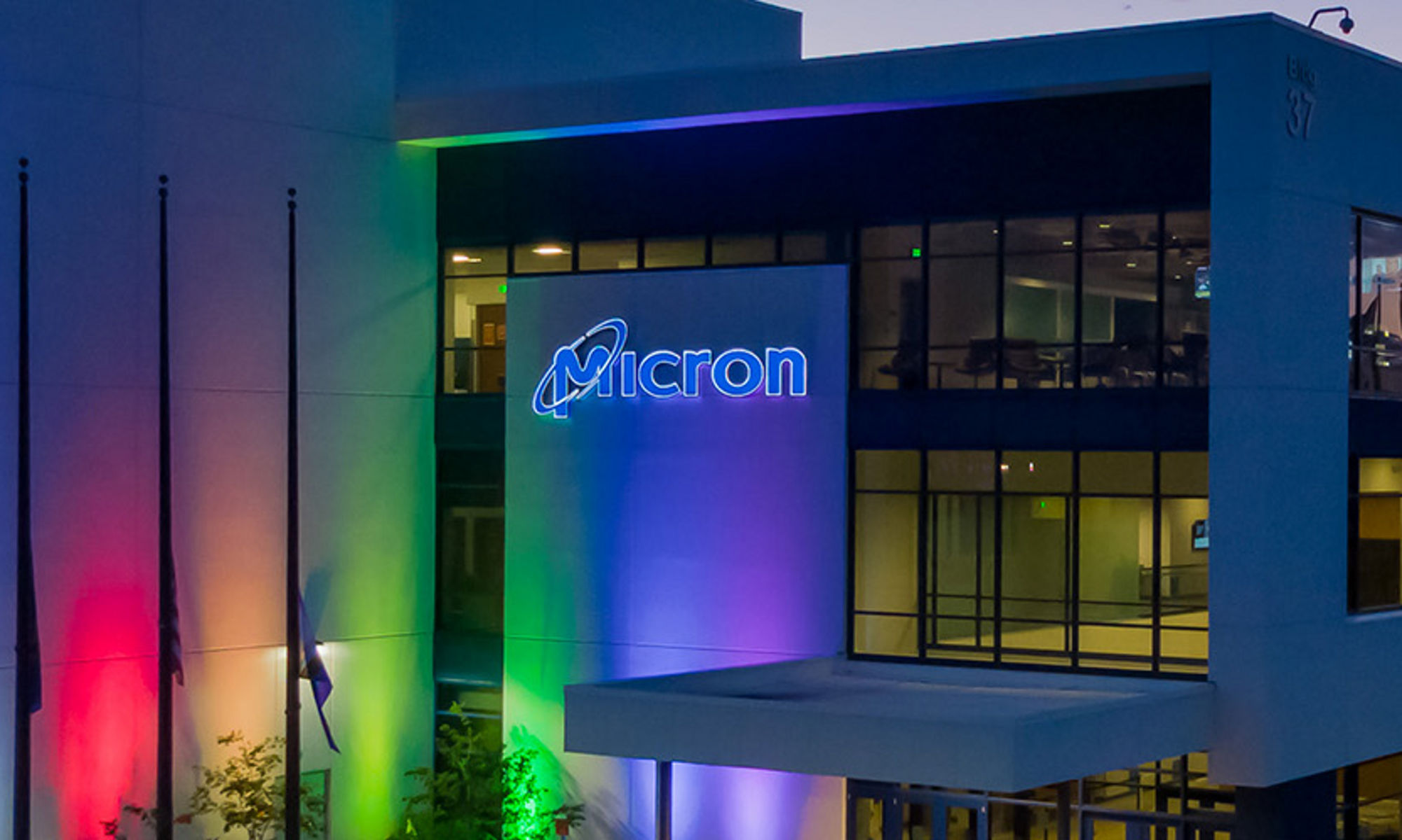 Micron�s Boise campus lit up in celebration of Pride Month.