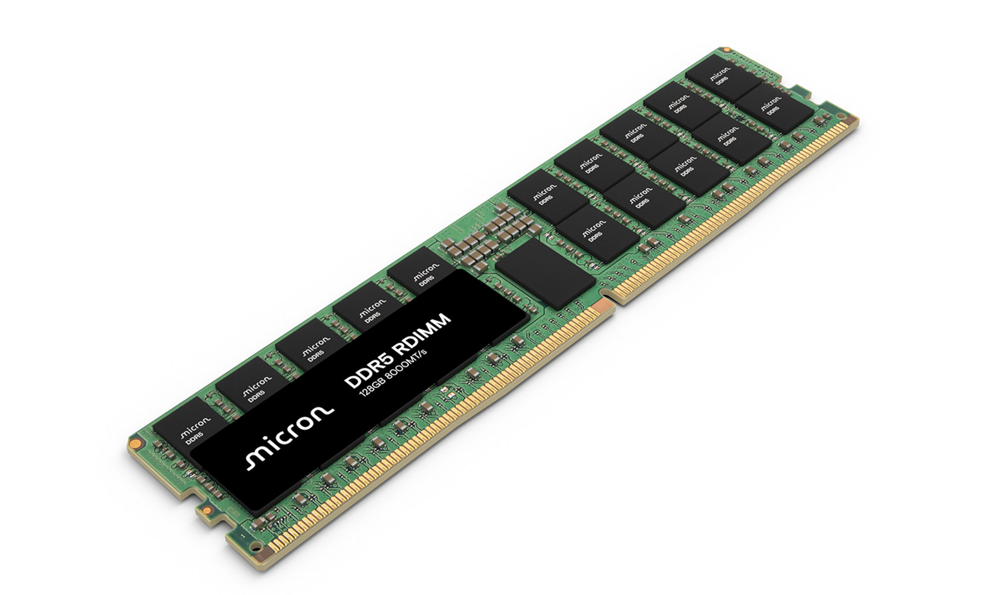 并排放置的美光 DDR5 RDIMM 96GB 和 128GB 模块