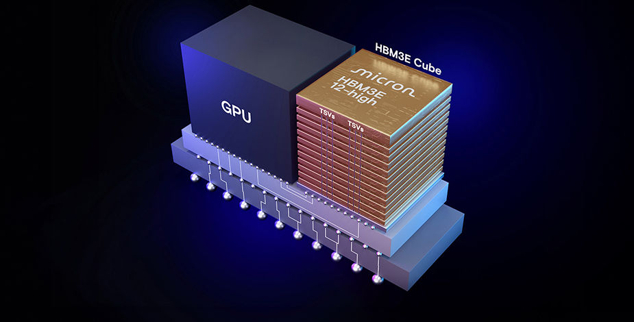 多个美光 HBM3E 芯片堆叠在一起 