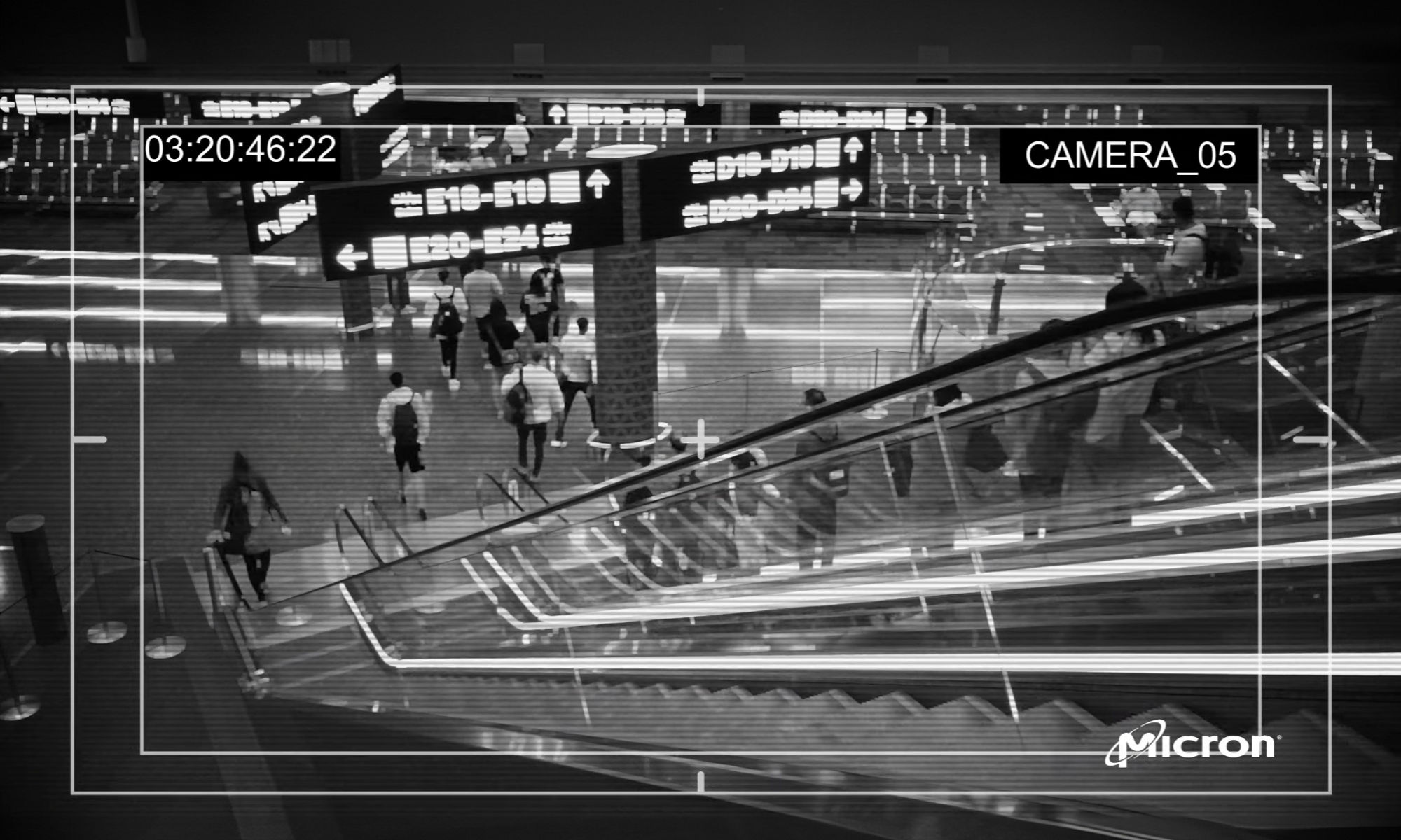 商场自动扶梯黑白安防摄像头图像 
